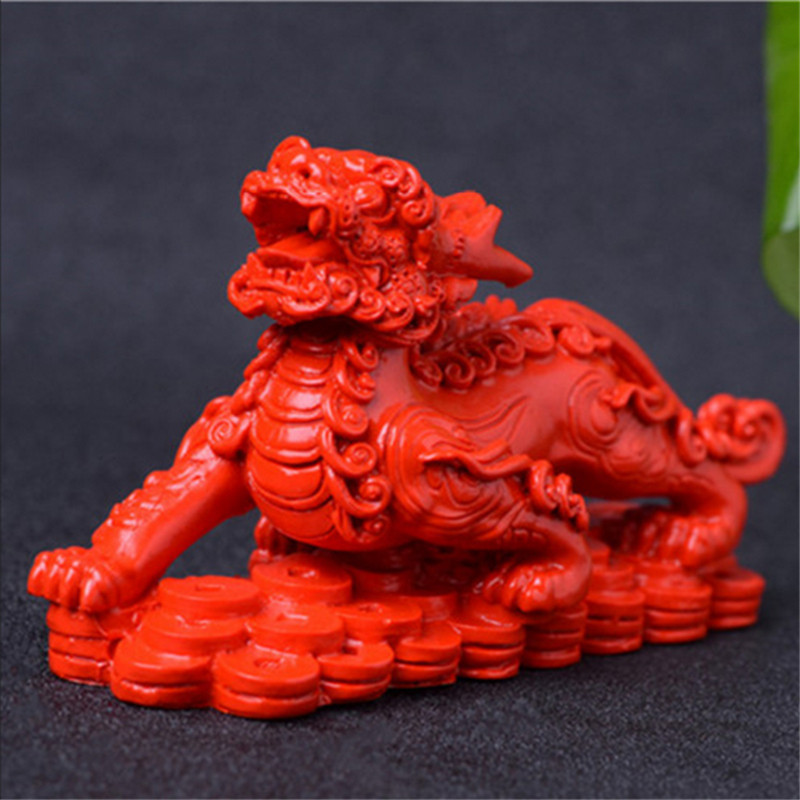 摆件火麒麟一对台湾原色朱砂帝王红麒麟摆件