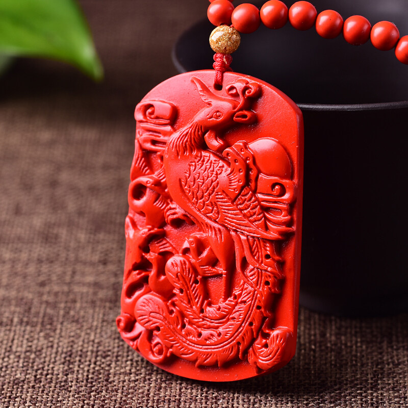 台湾原色朱砂凤牌浴火凤凰转运护身百鸟朝凤吊牌项链项坠