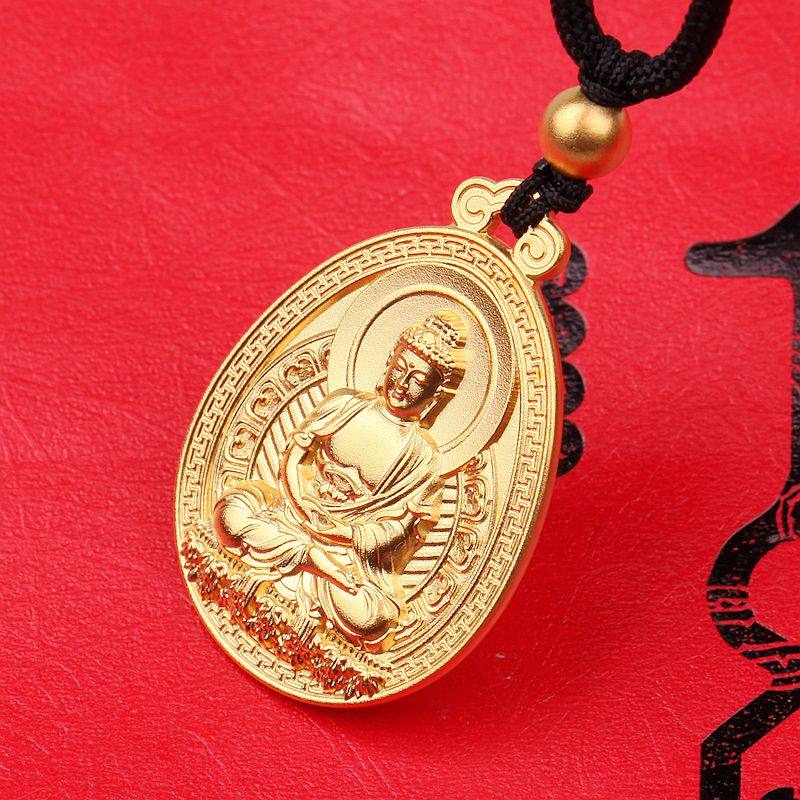 喜伴珠宝古法大日如来佛吊坠实心女款足金金纯颈饰