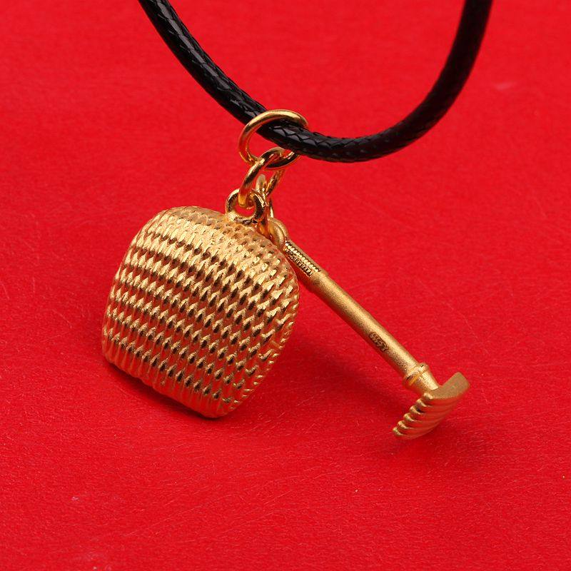 喜伴珠宝3d硬金元宝锄头簸箕黄金吊坠足金颈饰