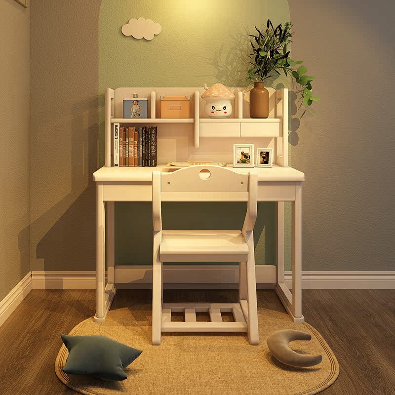 书桌书架一体实木儿童学习书柜组合写字台卧室电脑桌