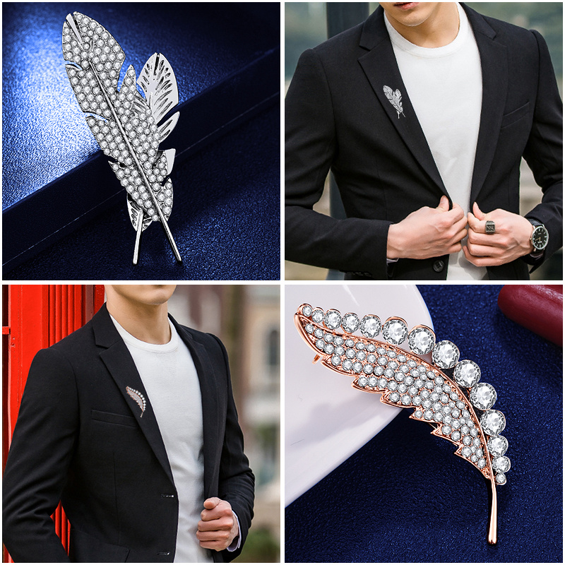 水晶羽毛胸针男女西服西装胸花个性商务徽章胸针
