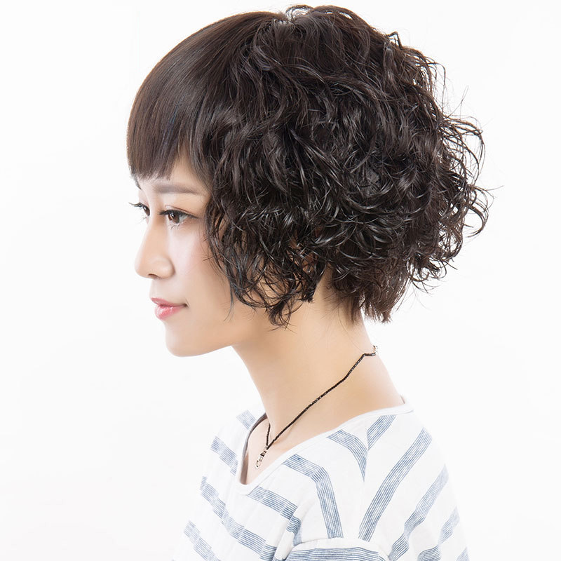 恒发真发假发女短发 全手织真人发丝蓬松透气 自然短卷发头套发型