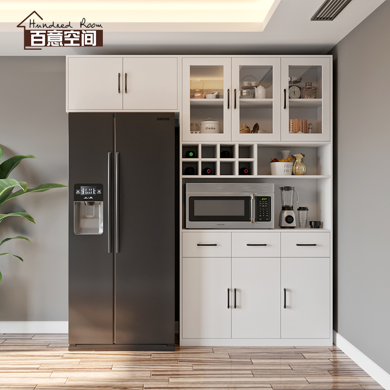 现代简约美式厨房餐边柜置物架多功能冰箱柜酒柜高柜