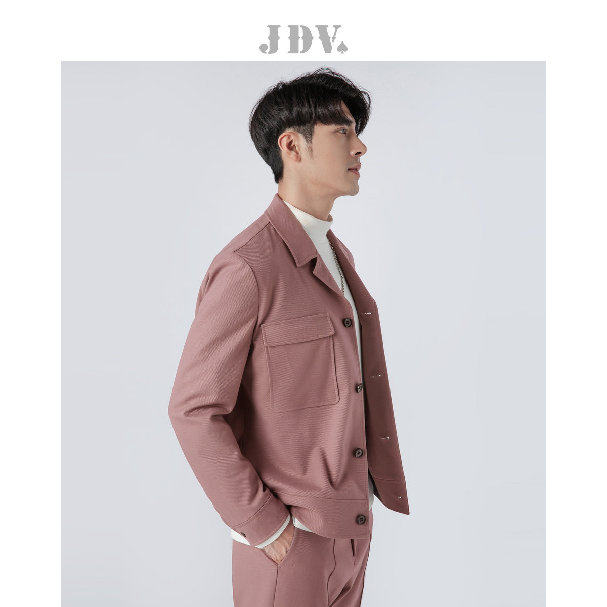 jdv男装2020秋季商场同款潮流翻驳领灰基础夹克