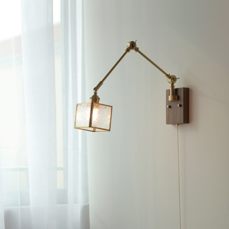 床头壁灯全铜复古日式书桌墙壁左右旋转胡桃木壁灯