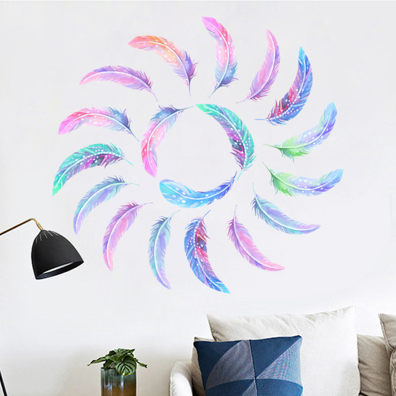 【墙贴】彩色羽毛墙贴纸自粘壁纸创意房间墙壁装饰贴画卧室小