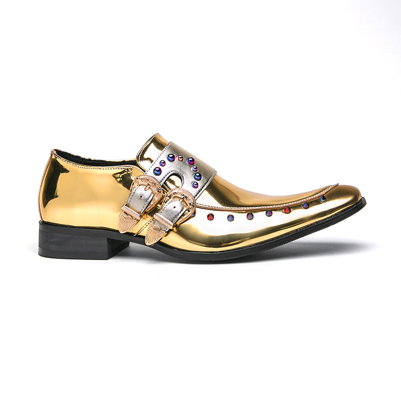 切尔西男鞋尖头金色鞋子子网红皮小浪同款黄金切尔西靴