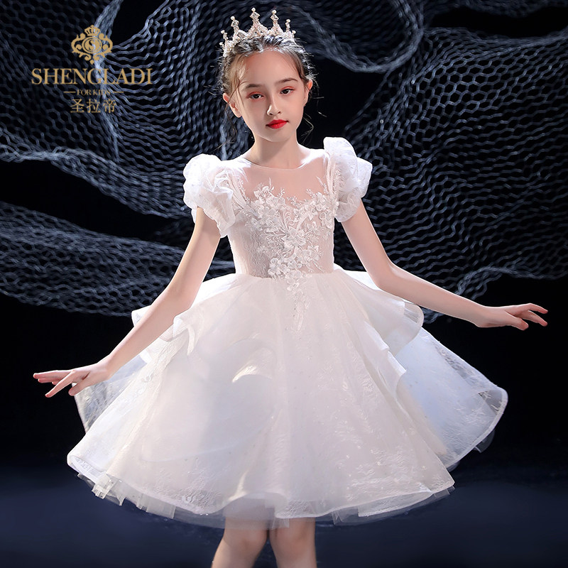 花童婚礼小女孩礼服儿童白色婚纱洋气公主女童儿童礼服