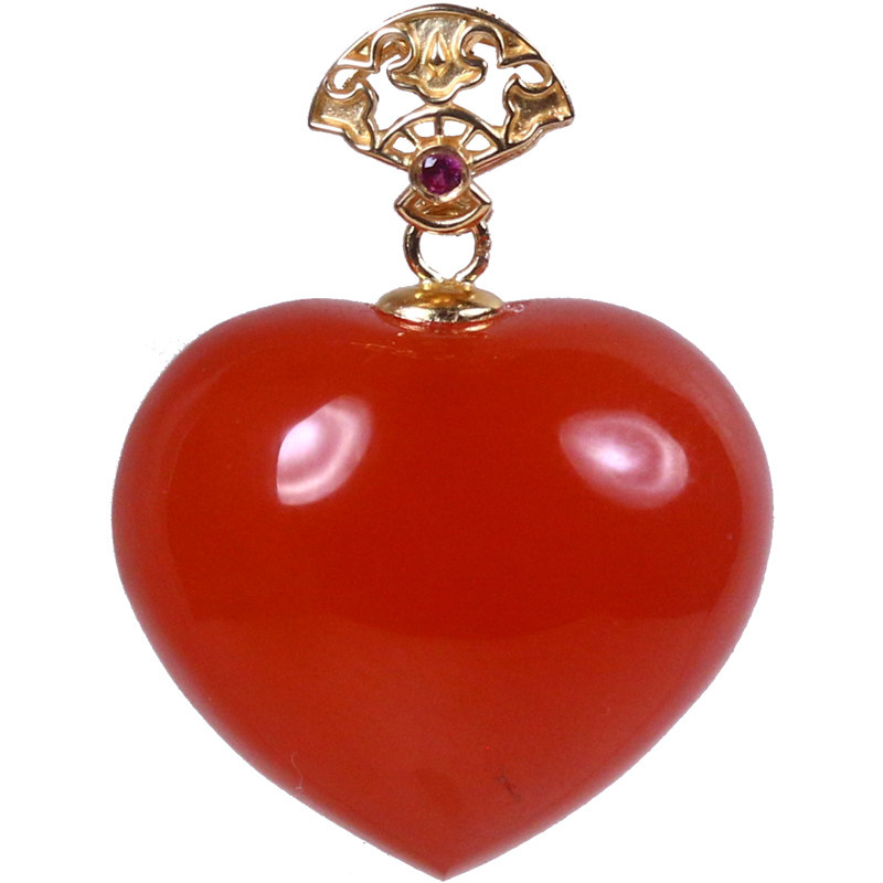 吊坠melinda梅林达何君心形南红玛瑙爱心18k镶嵌颈饰