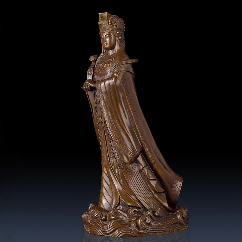 铜妈祖神像摆件天后圣母海神妈祖家居供奉铜观音佛像南海观音纯铜