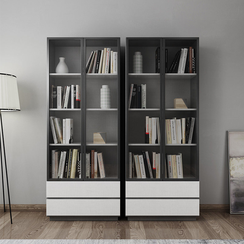 简约现代书柜北欧小户户型玻璃门书房书橱储物柜单个书柜