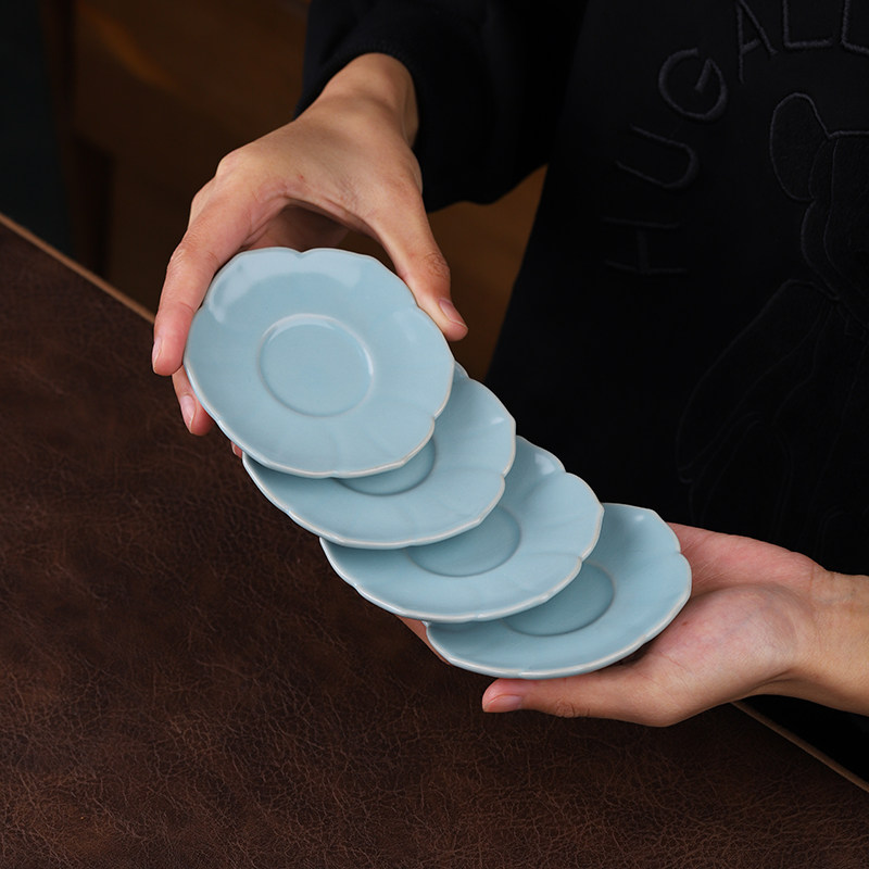 汝窑天热茶瓷杯陶瓷配件茶具隔热茶托瓷开片托汝茶托