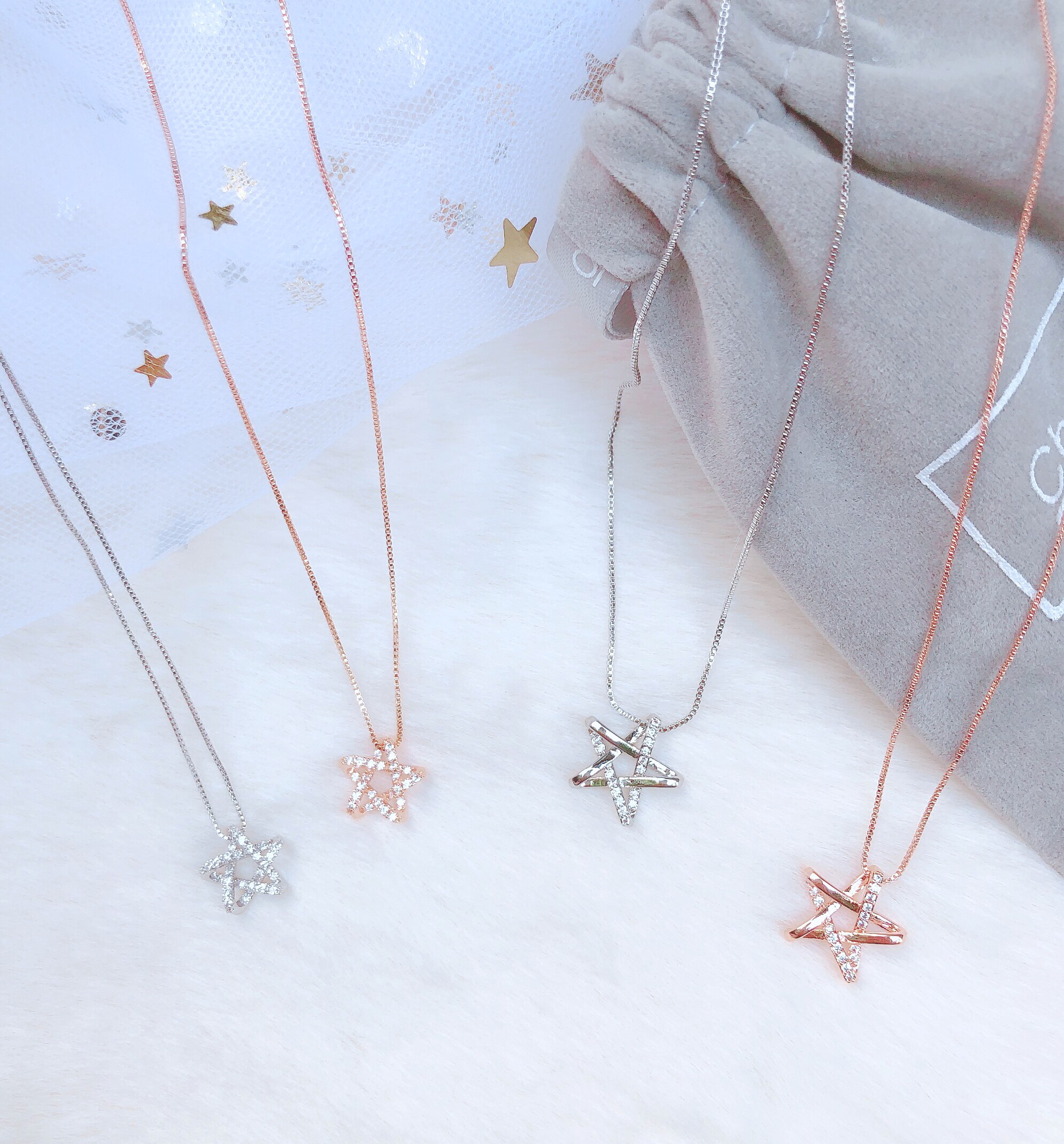 现货新加坡本土chomel专柜满钻半五角五角星星星吊坠项链