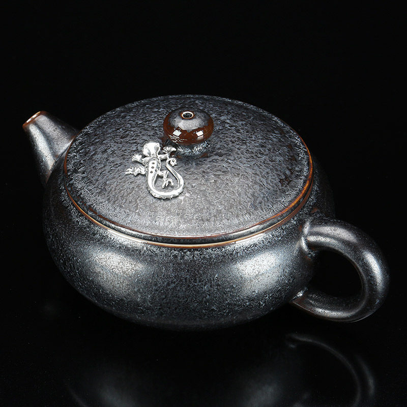 茶壶甲盏窑李甲栈正品曜变天目陶瓷过滤手工建盏茶壶
