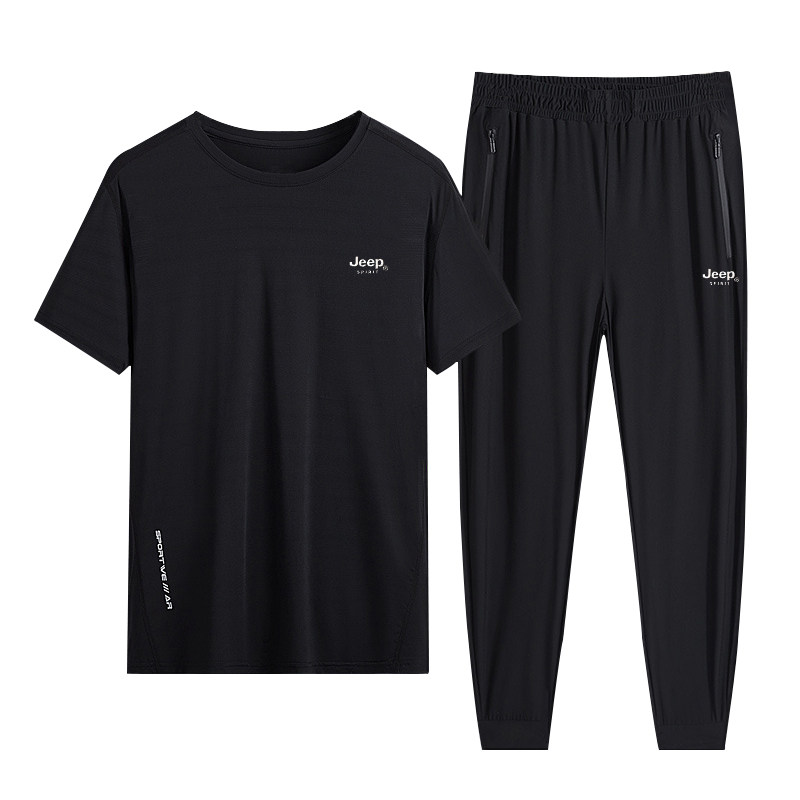 jeep吉普冰丝运动套装男士夏季薄款中老年品牌跑步速干休闲运动服