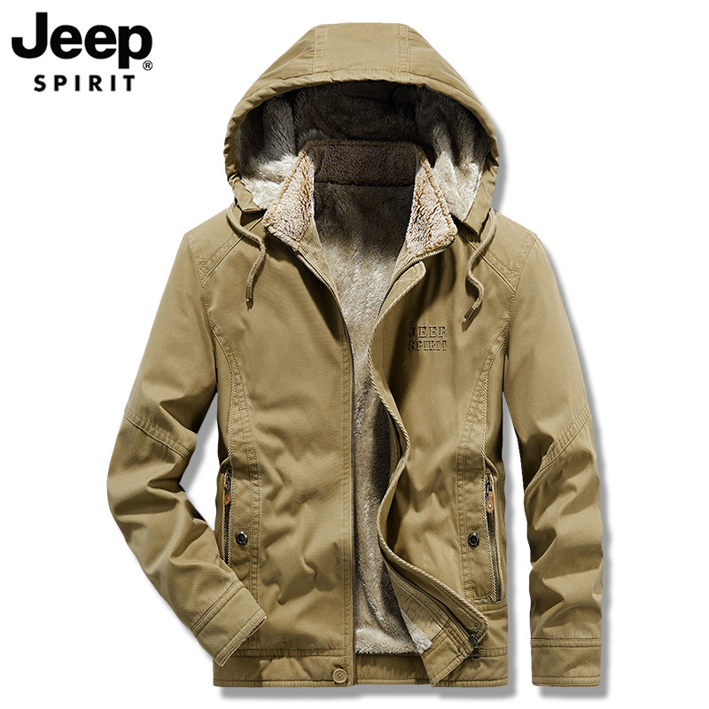 jeep吉普中老年外套冬季中年爸爸冬装加绒加厚夹克