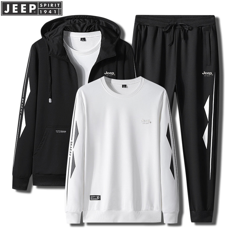 jeep吉普运动套装男春季跑步休闲运动服中年爸爸装大码卫衣三件套 –
