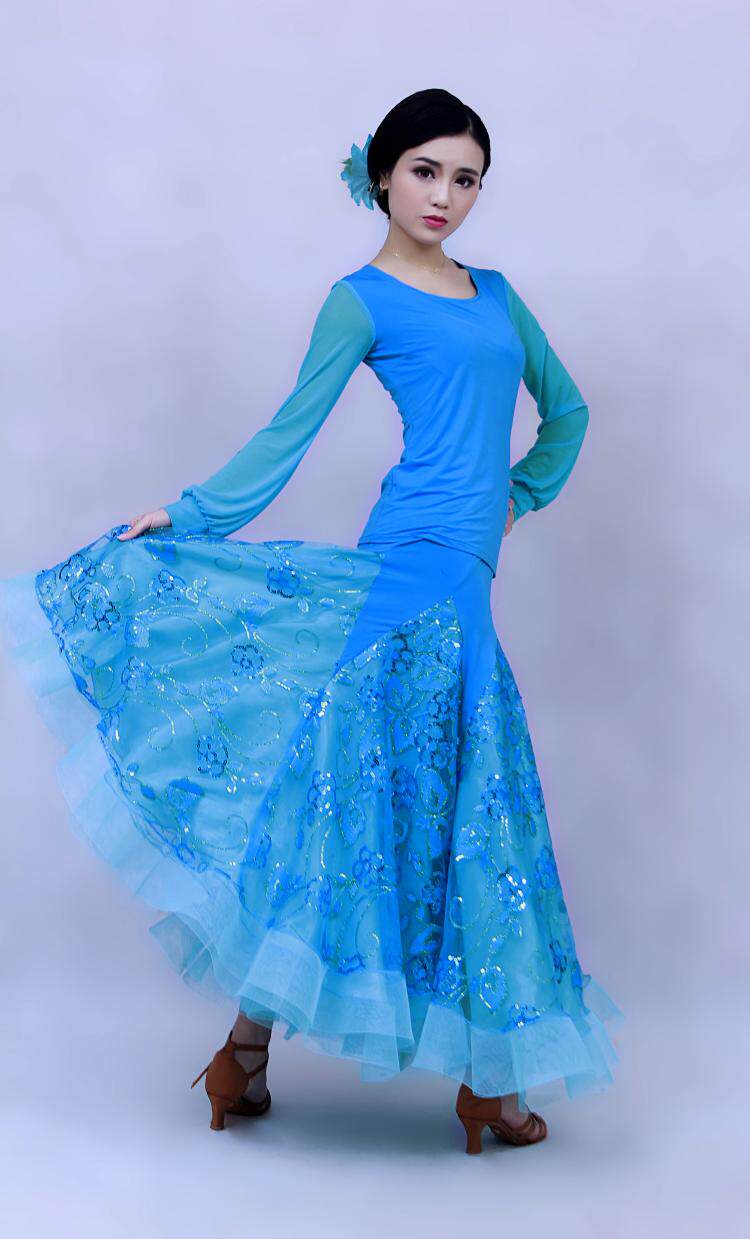 鹏越新款摩登舞裙国标演出服练习交谊舞半身大摆裙订做2017包邮