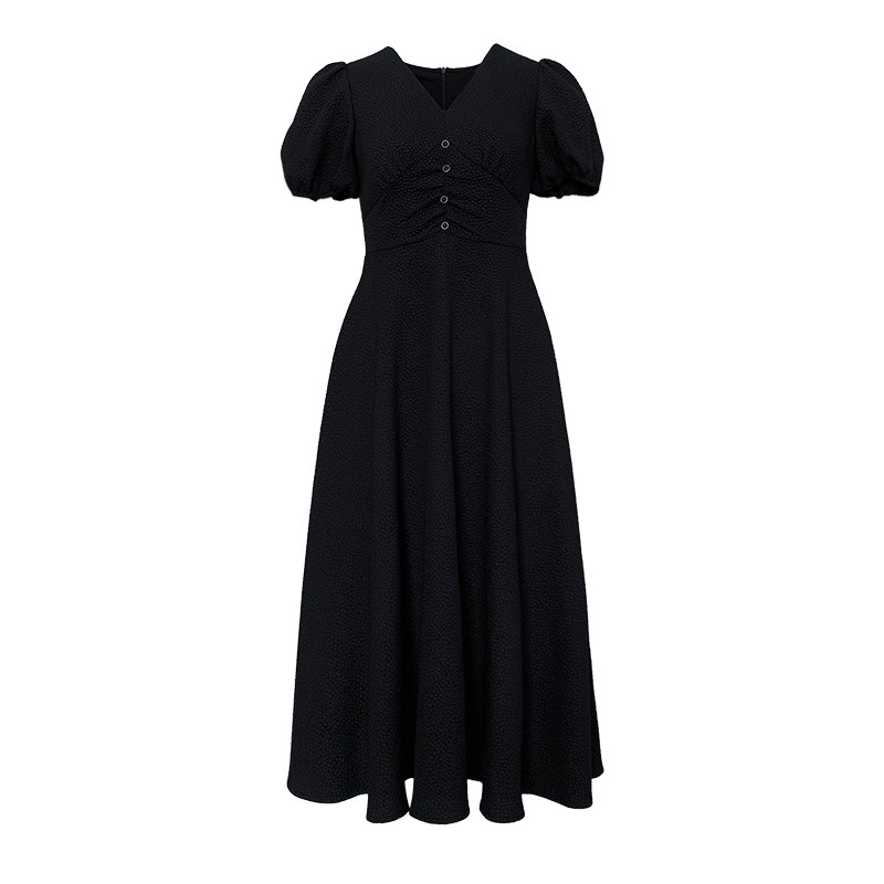 果哥定制黑色连衣裙女夏2022新款泡泡法式赫本连衣裙