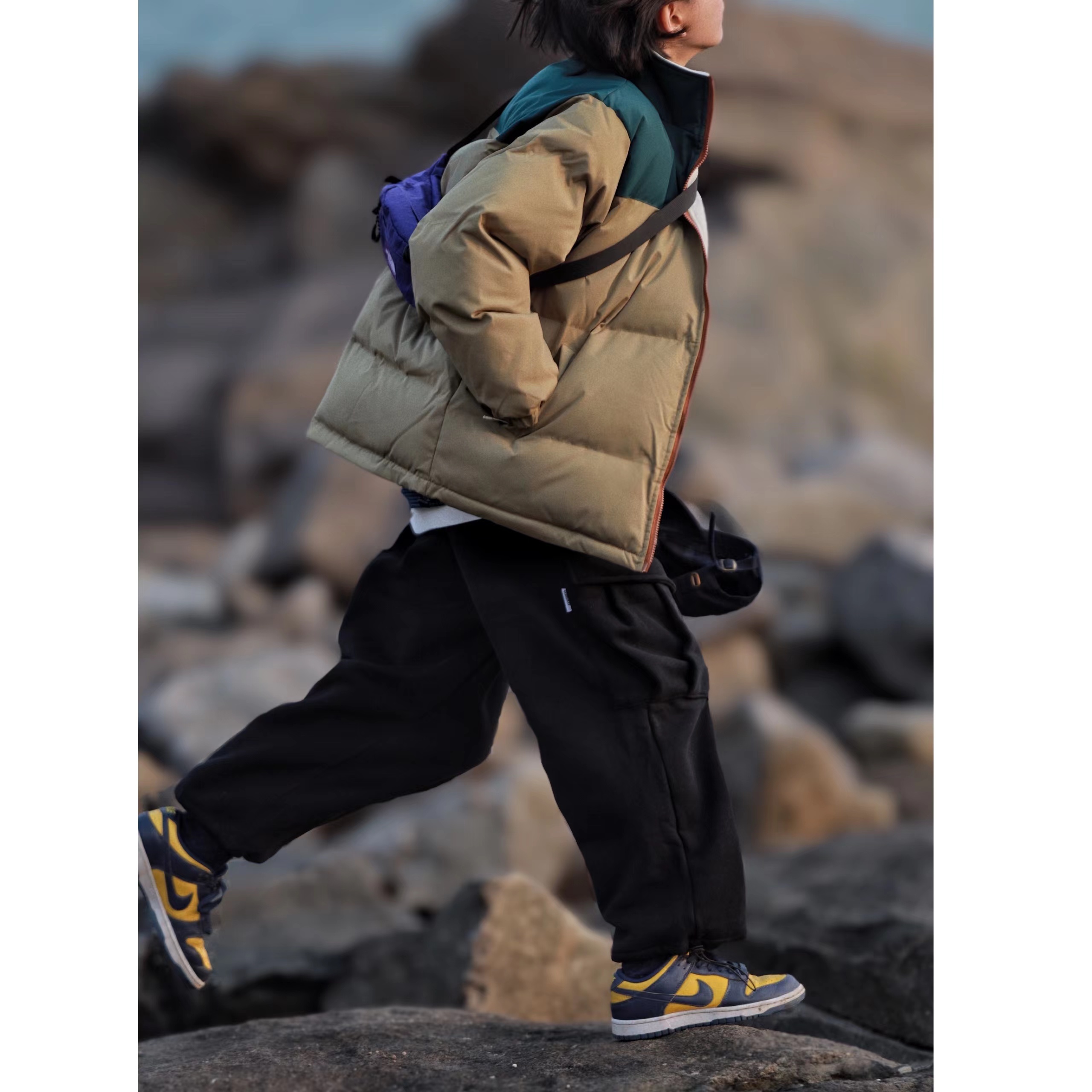 Nobodyknows冬季撞色立领面包服男女潮休闲宽松保暖棉服复古棉衣