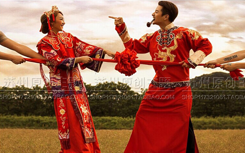 古装类婚纱摄影拍照道具 新娘新郎结婚红色绣球古装绣球大红花