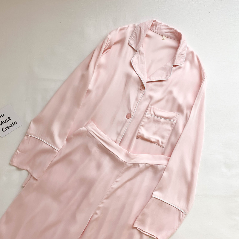 柔软贡缎棉绸睡衣女春秋季长袖薄款夏季空调睡衣