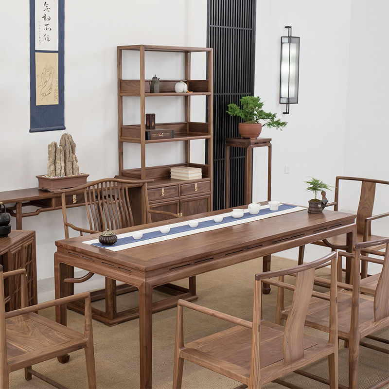 【其它桌类】新中式茶桌椅组合黑胡桃实木禅意明式功夫茶桌茶台老