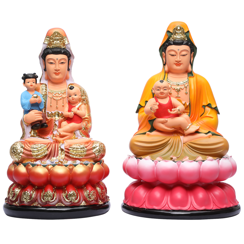 居家树脂彩绘送子观音佛像送子娘娘寺庙求子观音摆件