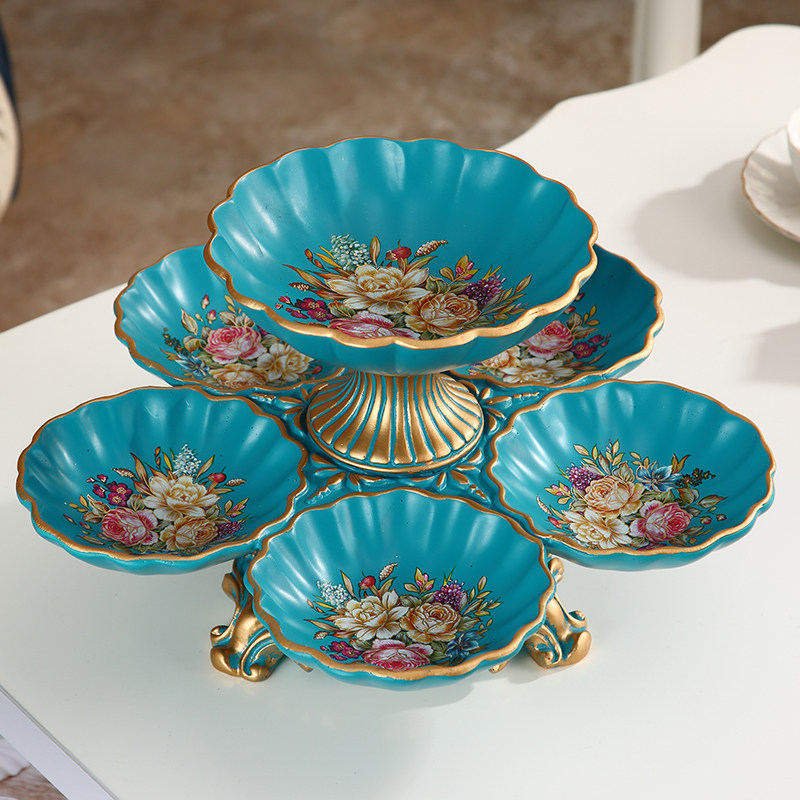 欧式创意旋转转干果盘客厅茶几装饰品摆件美式果盘