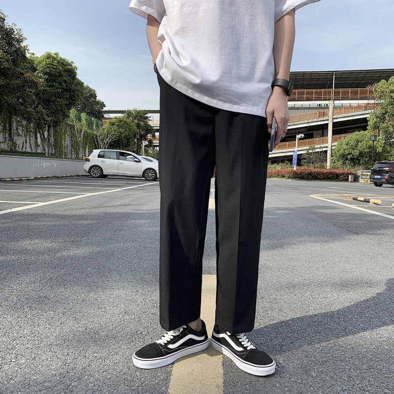 dk制服裤子男冷淡风宽松直筒垂坠感小西裤韩版潮流百搭休闲九分裤