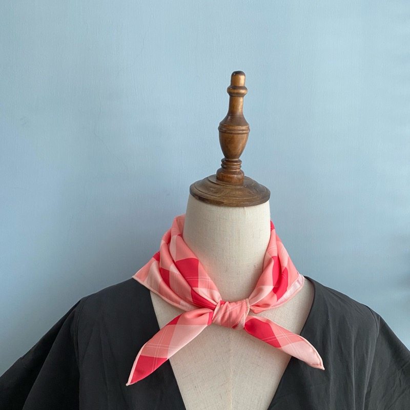 flora法式复古学院风格纹百搭夏日红色格子撞色韩版方巾丝巾领巾