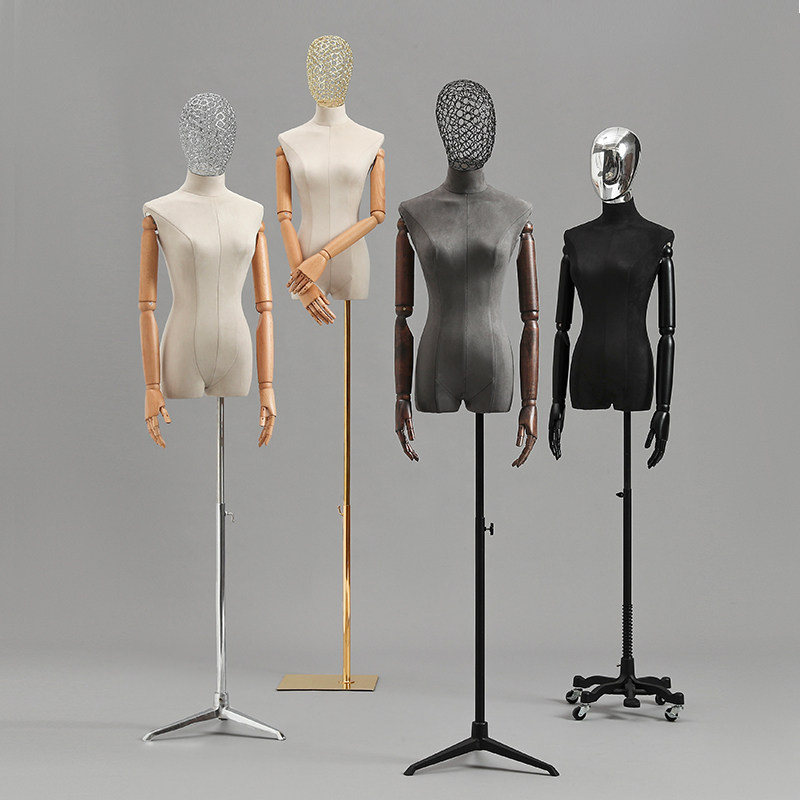 模特高档麂皮电镀头镂空头道具半身人台全身服装模特