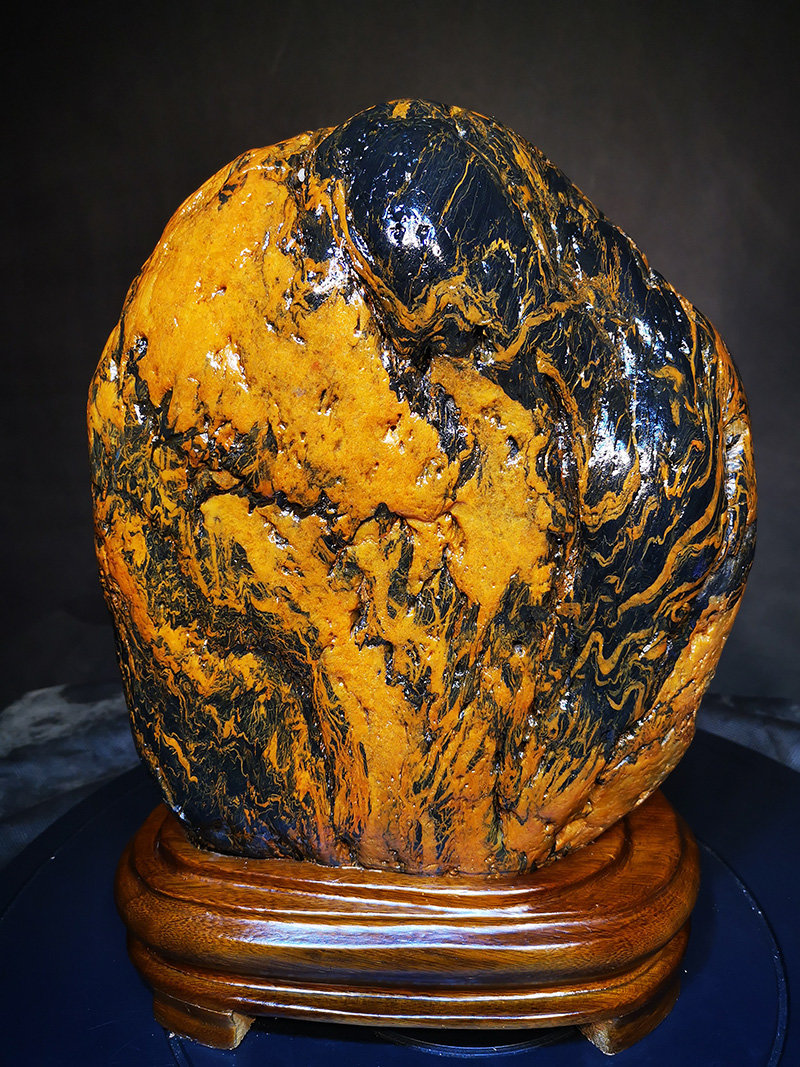 天然石观赏客厅石头观赏画面金纹石桌材家居奇石摆件