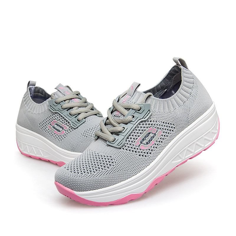 新款摇摇鞋女凡得厚底松糕休闲鞋增高运动鞋网面单鞋