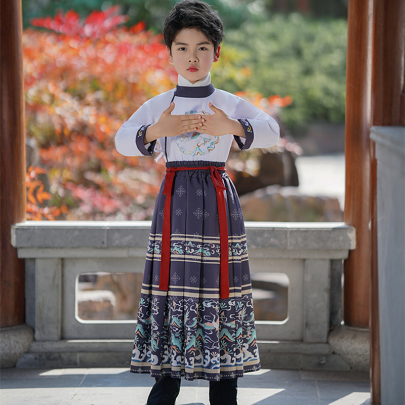 春秋汉服男童儿童国学少爷古装 超仙中国风马面裙男 新款 演出服唐装