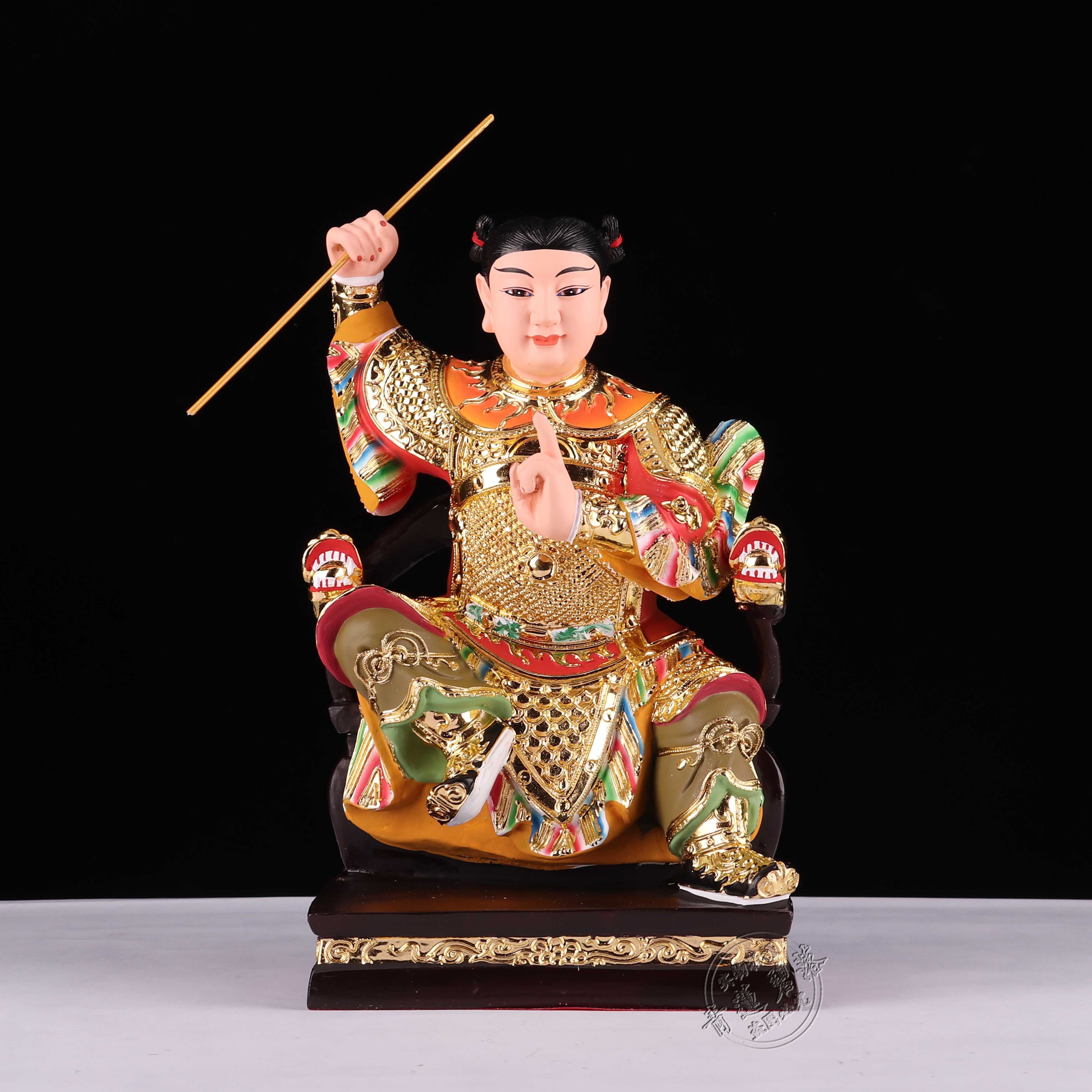 神像新款坐椅三太太子中坛元帅脚踏风火双轮摆件