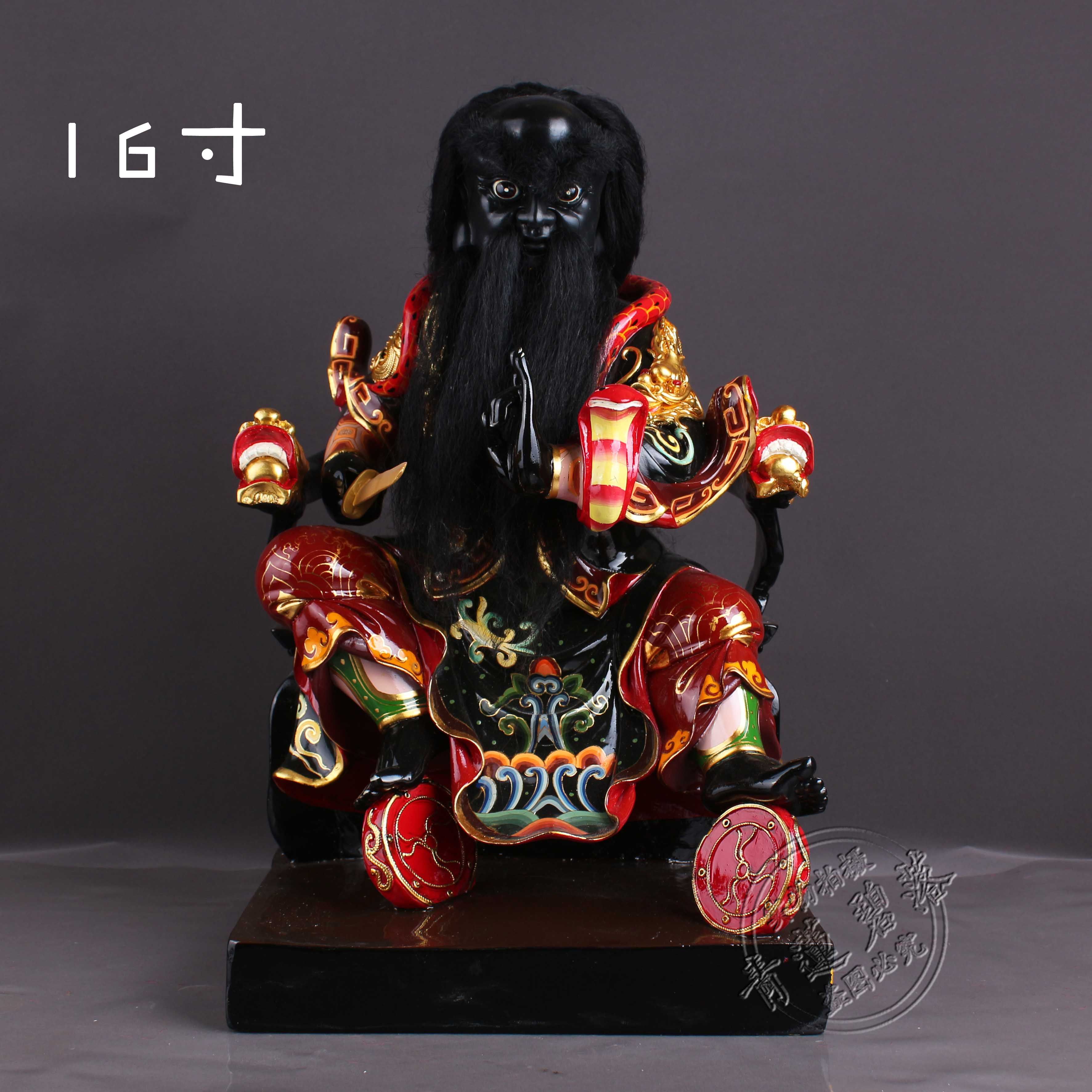 1216寸坐法主公张公圣君爷极彩绘k金工艺树脂佛像摆件精品