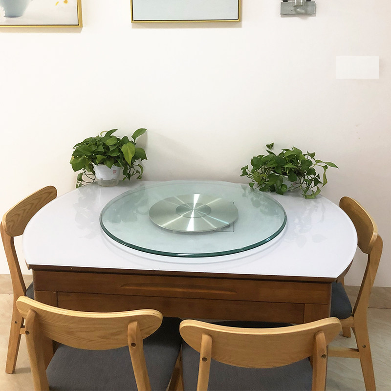 餐桌透明钢化玻璃铝合金转盘一体圆台底座饭桌家用转盘