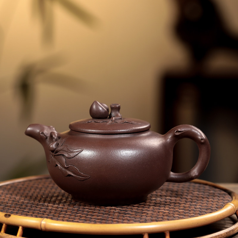 宜兴正品紫砂壶名家手工一厂紫泥汪寅仙寿桃茶壶茶壶