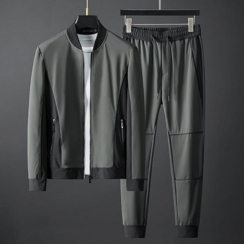 秋季新款高端运动套装男士时尚拼接舒适棒球领开衫修身休闲两件套