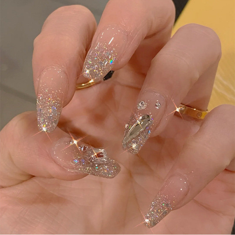 蹦迪辣妹超闪亮片渐变美甲成品指甲贴片手工美甲工具