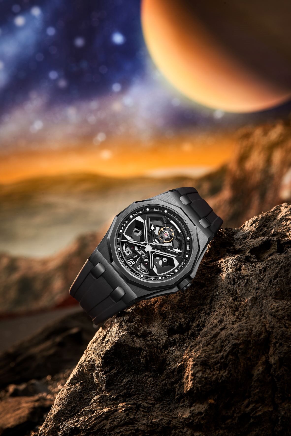 机械机械手手表正品迪顿自动自动机黑武士精钢圆形国产腕表