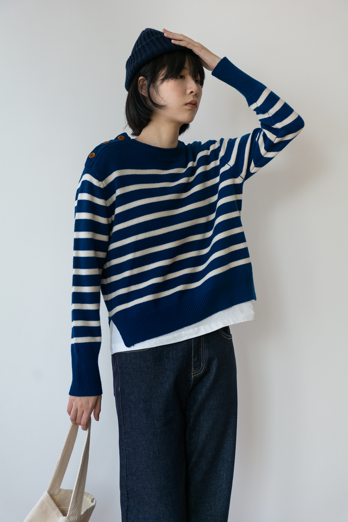 soil羊毛卷两色针织衫长袖卷边羊毛stone全羊海魂衫毛衣