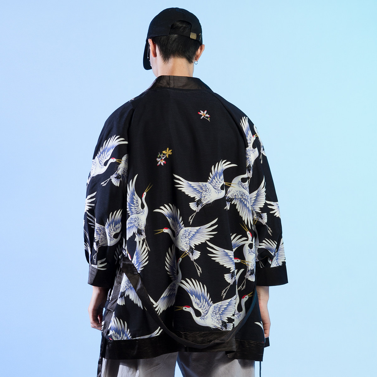 原尉中国国风仙鹤印花中长道袍夏季复古中式民族服装