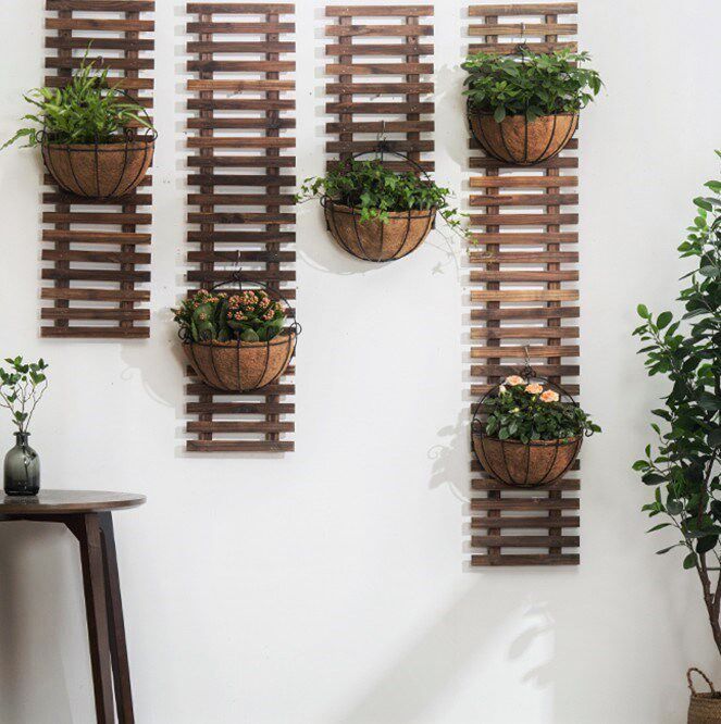 阳台爬藤花架网格防腐实木碳化攀爬壁挂户外花架