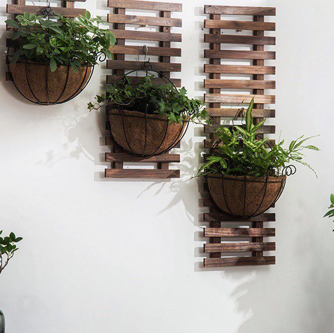 阳台爬藤花架网格防腐实木碳化攀爬壁挂户外花架