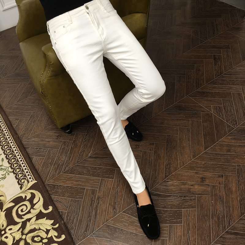 白色牛仔裤男休闲韩版潮流修身小脚春秋精神小伙网红夏天薄款九分