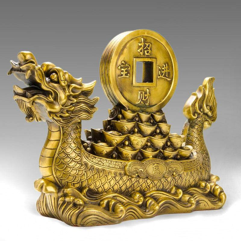 纯铜进宝龙头摆件龙船运船运元宝工艺品证书摆件