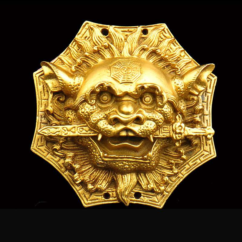 狮子纯铜咬剑摆件可挂门口八卦证书摆件